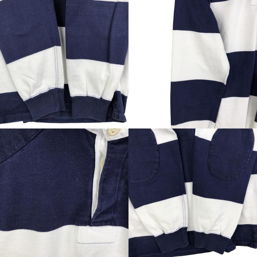 90s Polo by Ralph Lauren ボーダー柄長袖ラガーシャツ M ポロラルフローレン ロゴ刺繍 長袖ポロシャツ 赤 レッド マルチカラー