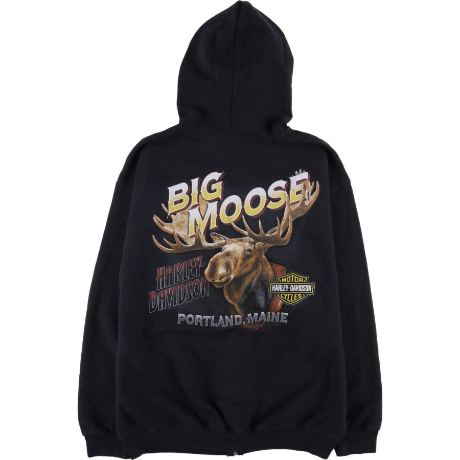 ハーレーダビッドソン　ジップアップスウェットパーカー　トレーナー　ブラック　古着 Harley Davidson - HARLEY DAVIDSON ハーレーダビッドソン フルジップ