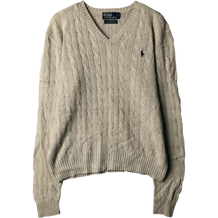 【POLO】ポロラルフローレン カシミヤ混 ケーブルニット Vネック セーター ポロラルフローレン カシミヤ混 ケーブルニット Vネック グレー M