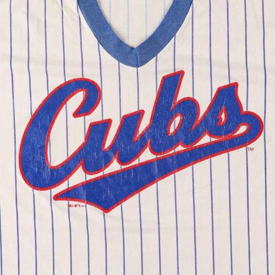 古着 90年代 ラッセル MLB シカゴカブス ストライプ柄 Vネック ゲーム