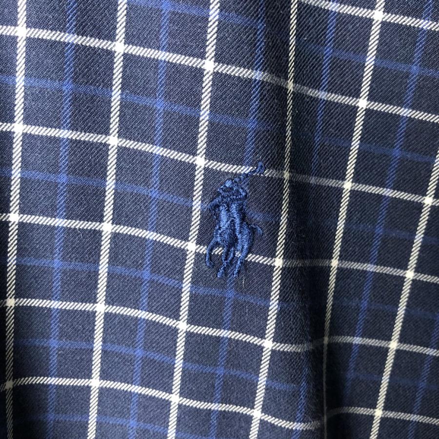 美品 ラルフローレン インディゴチェック ボタンダウンシャツ ブルー M相当 青 古着 ラルフローレン Ralph Lauren BLAKE 長袖 ボタンダウンチェック