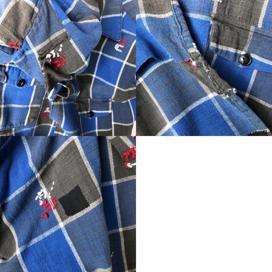 古着 チェック柄 総柄 長袖 オープンカラーシャツ ボックスシャツ