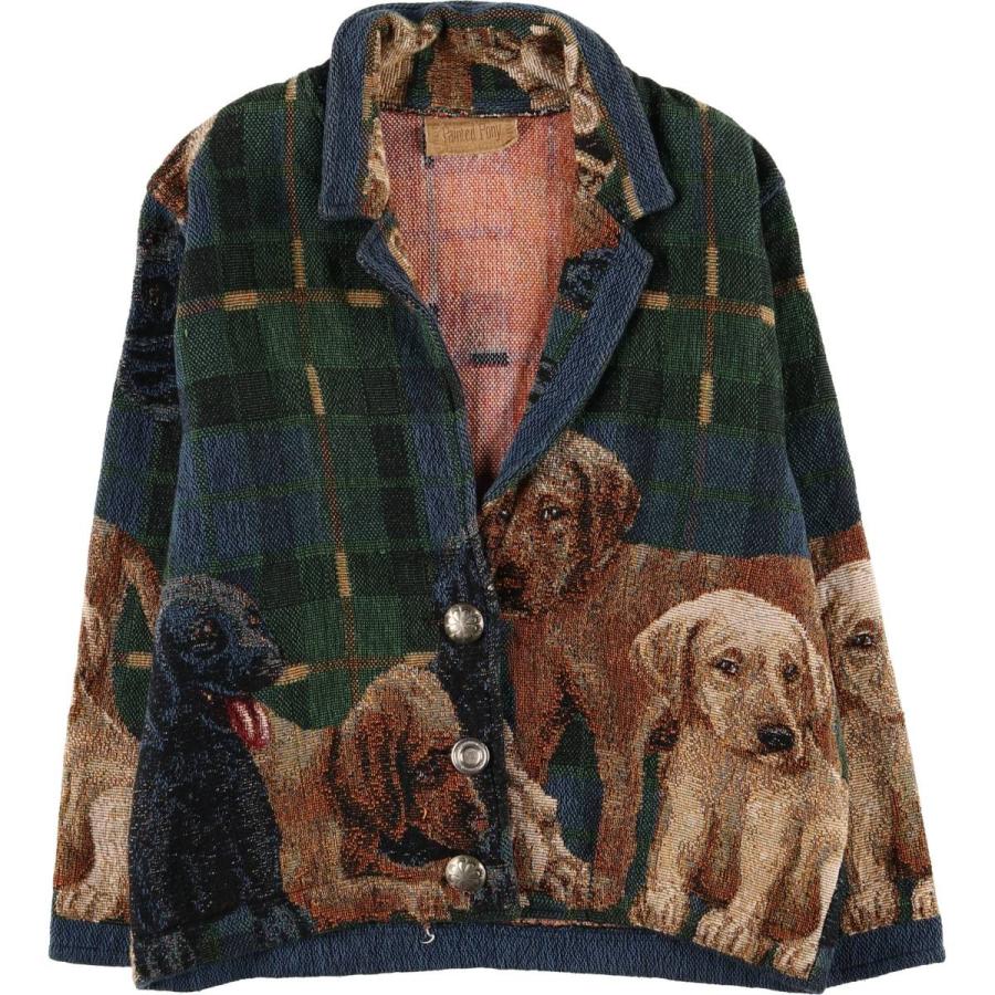 古着 90年代 Painted Pony 犬柄 チェック柄 ゴブランジャケット
