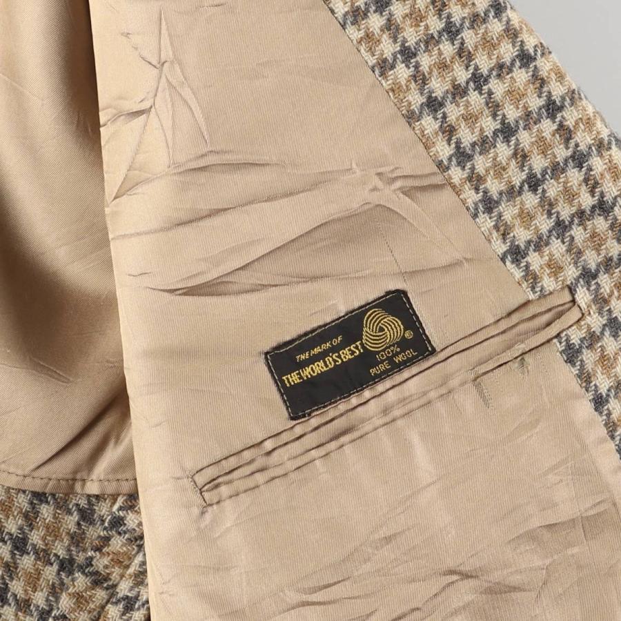 ジャケット　千鳥格子柄　裏地スカーフ柄　アニマル　馬　レトロ柄　ウール　古着 2024-0109-474.jpg