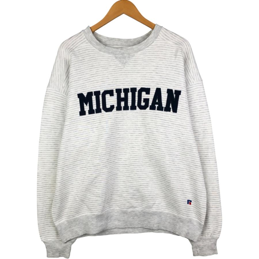 古着 90年代 ラッセル Russell HIGH COTTON ボーダー柄 MICHIGAN ミシガン大学 カレッジスウェットシャツ トレーナー USA製 メンズXL相当 ヴィンテージ/eaa595078 古着 90年代 ラッセル HIGH COTTON ボーダー柄 ミシガン大学 カレッジ
