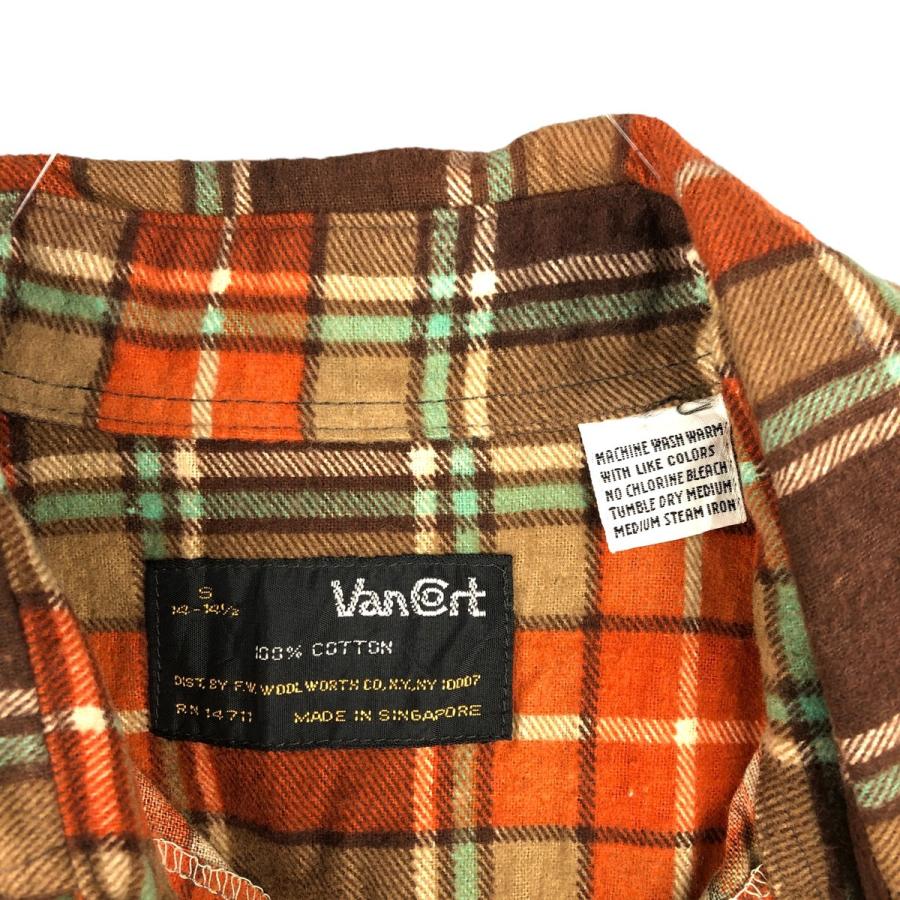 古着 80年代 Van Cort チェック柄 長袖 ライトネルシャツ メンズS相当