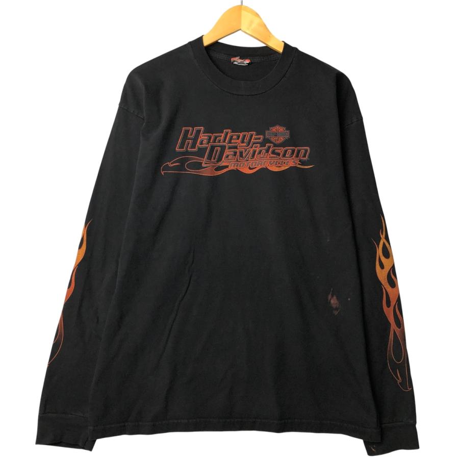 00s HARLEY DAVIDSON ファイヤーパターン プリント ロンT 古着 00年代 ハーレーダビッドソン Harley-Davidson ファイヤー