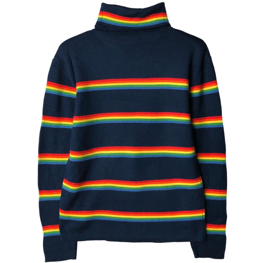 古着 マルチボーダー タートルネック アクリルニットセーター