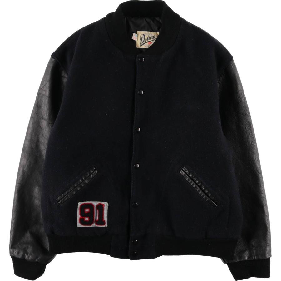 古着 Dehen 中綿入り 袖革ウールボタンスタジャン バーシティ