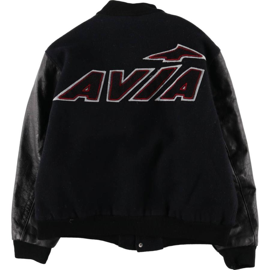 古着 Dehen 中綿入り 袖革ウールボタンスタジャン バーシティ