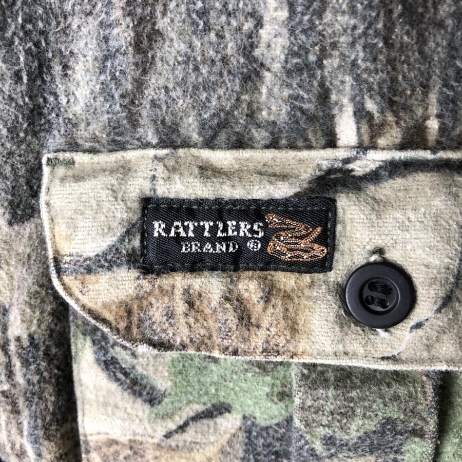 USA製！！【RATTLERS BRAND】リアルツリーカモ ネルシャツ XL 古着 90年代 RATTLERS 迷彩柄 リアルツリーカモ 長袖 プリント