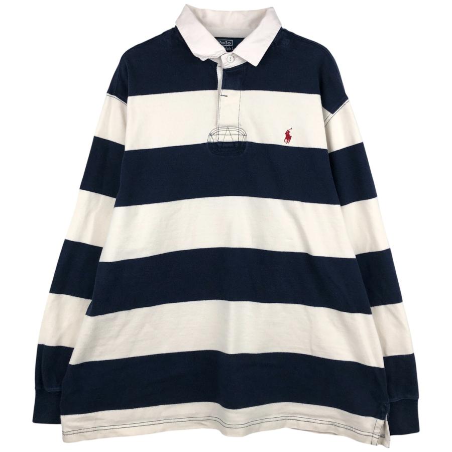 ラガーシャツ ボーダー ネイビー ラルフローレン 2XL メンズ USA古着 ポロバイラルフローレン ボーダー 長袖 ラガーシャツ メンズXL 古着