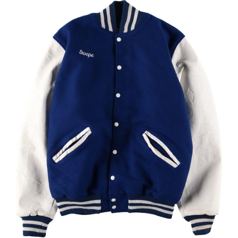 古着 90~00年代 ネフ NEFF カレッジ 袖革ウールボタンスタジャン バー