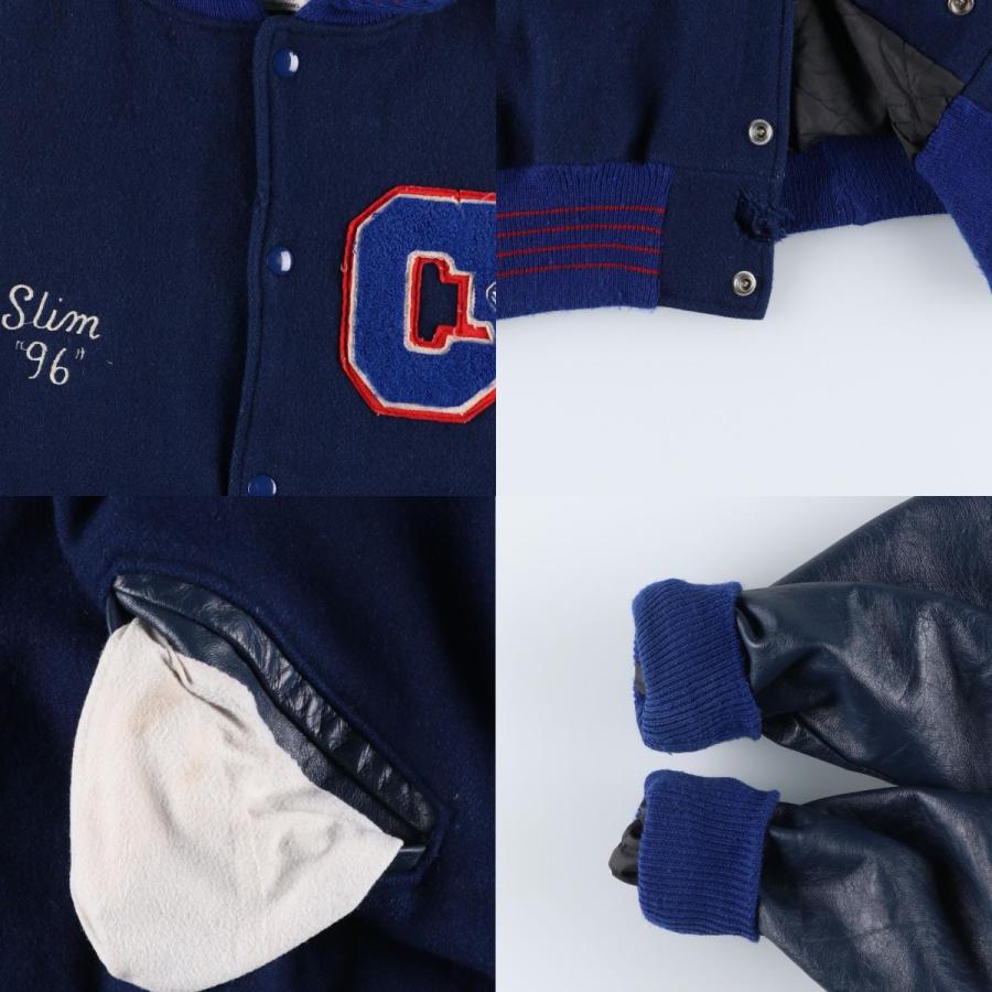 古着　DeLONG SPORTSWEAR スタジャン　XL 古着 90年代 DELONG 中綿入り 袖革ウールボタンスタジャン バーシティ