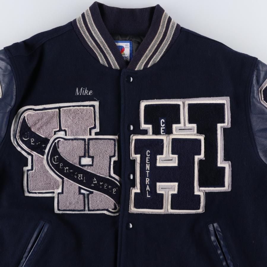 古着 90~00年代 Rennoc 中綿入り カレッジ 袖革ウールボタンスタジャン