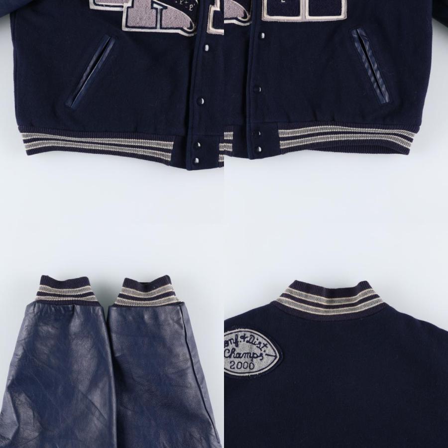 古着 90~00年代 Rennoc 中綿入り カレッジ 袖革ウールボタンスタジャン