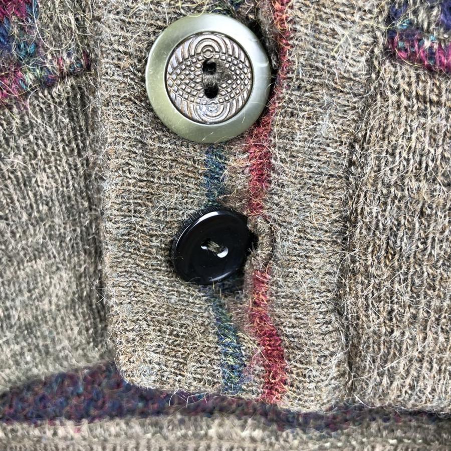 古着 総柄 チェック柄 モヘア混 アルパカ混 ニットカーディガン メンズ