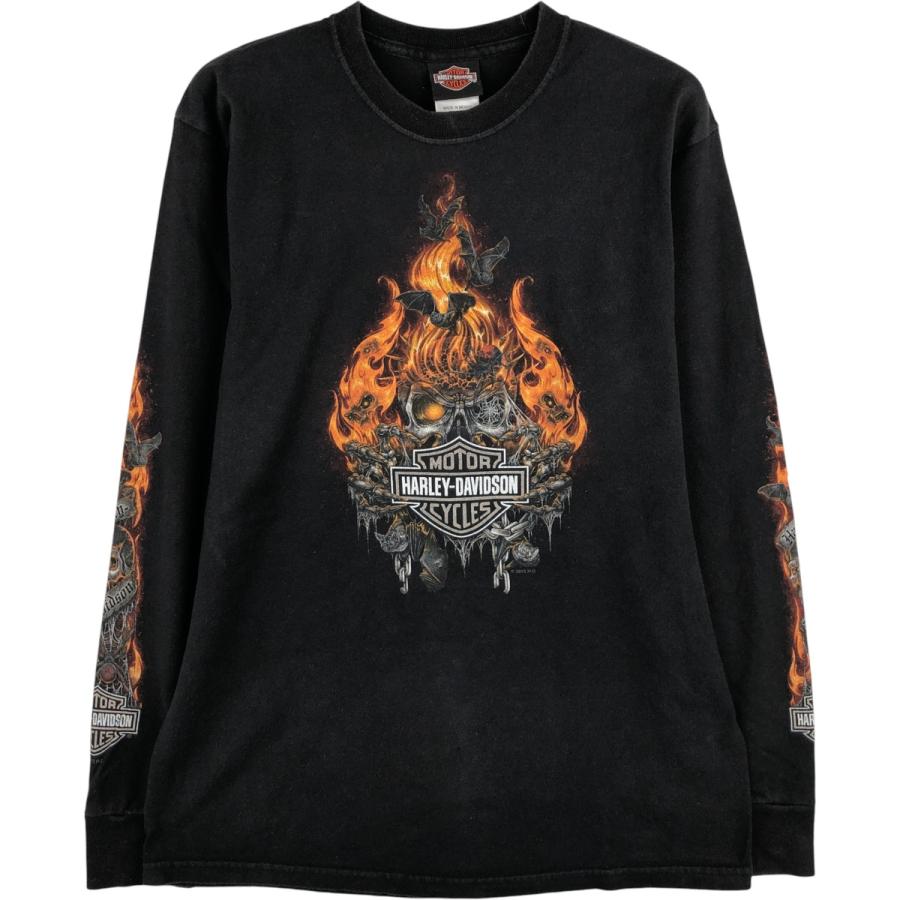USA製　ハーレーダビッドソン　スカル タトゥー　ロンT XL 古着 00年代~ ハーレーダビッドソン Harley-Davidson ファイヤー