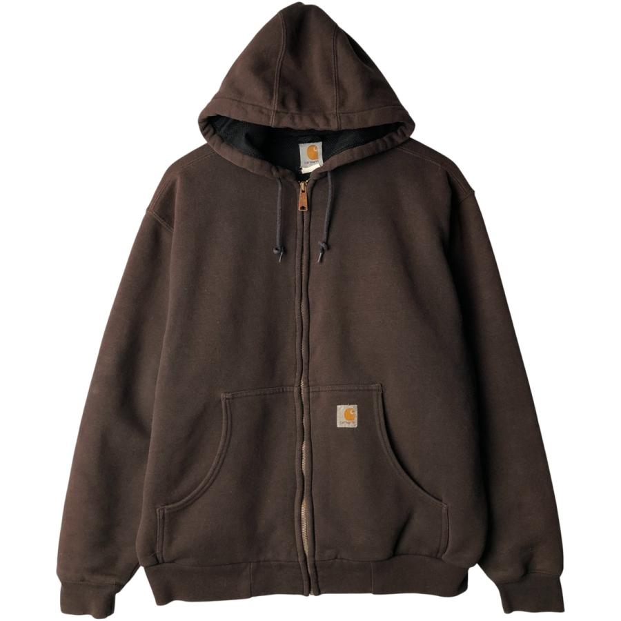 カーハート ジップアップフーディパーカー　スウェット　メンズ2XL　茶　大きめ Carhartt（カーハート） 古着 スウェットフルジップパーカー メンズXL