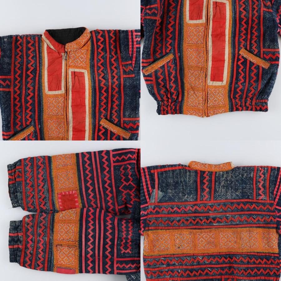 エスニック　カーディガン　ジャケット　モン族古着　手刺繍　ゆったり　タイ製B16 古着 民族柄 エスニック柄 モン族 リバーシブル ジップアップ