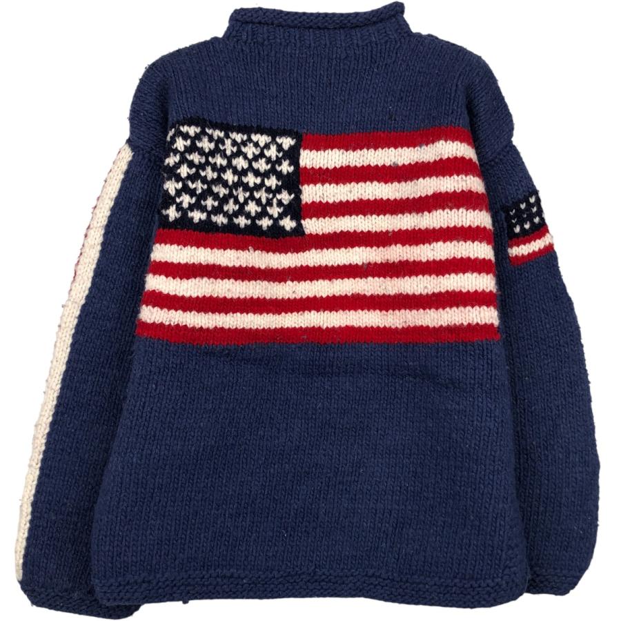 古着 INCAS CRAFT 総柄 星条旗柄 ロールネック エクアドルニット