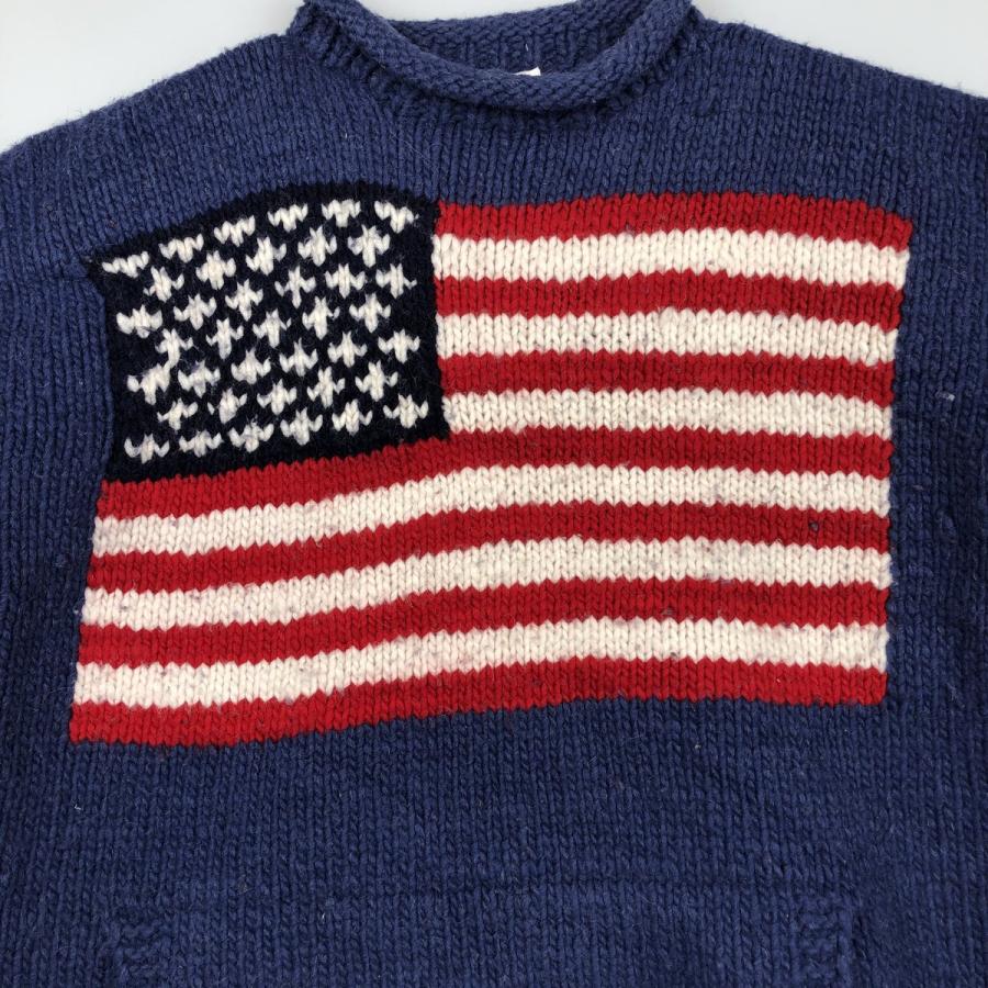 古着 INCAS CRAFT 総柄 星条旗柄 ロールネック エクアドルニット