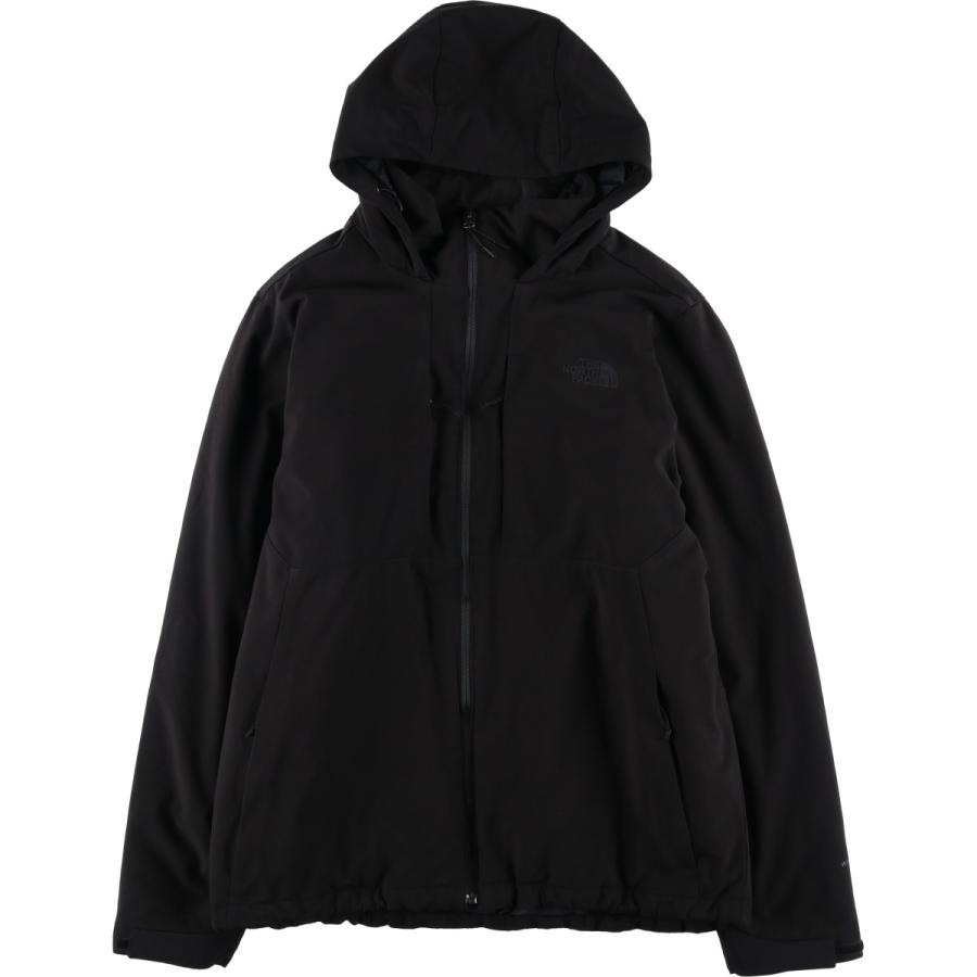 希少ノースフェイス中綿入りナイロンジャケットソフトシェル切替刺繍ロゴテック古着黒 THE NORTH FACE（ザ ノースフェイス） 古着 フード付き 中綿入り