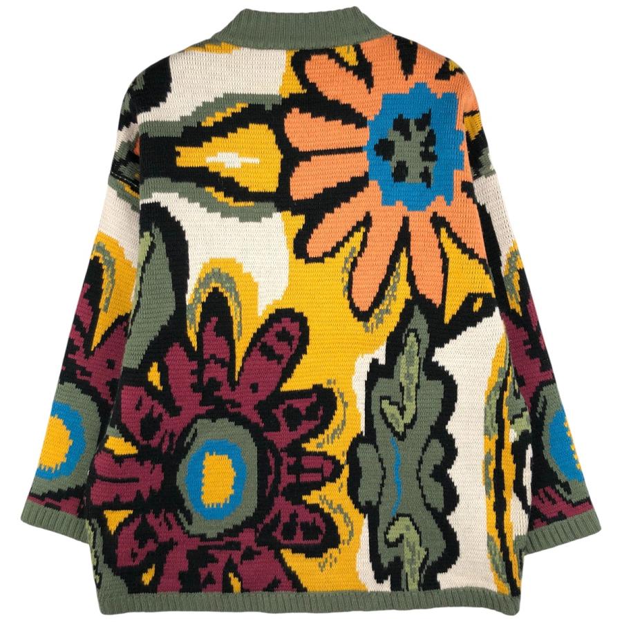 古着 90年代 OXBOW 総柄 ボタニカル柄 アクリルニットセーター メンズM