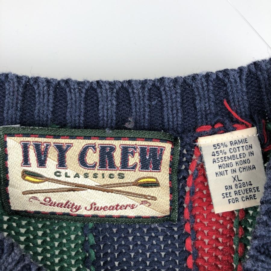 古着 IVY CREW マルチストライプ ラミー×コットンニットセーター 