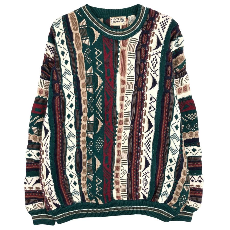 古着 90年代 COTTON TRADERS 総柄 3Dニットセーター メンズL相当