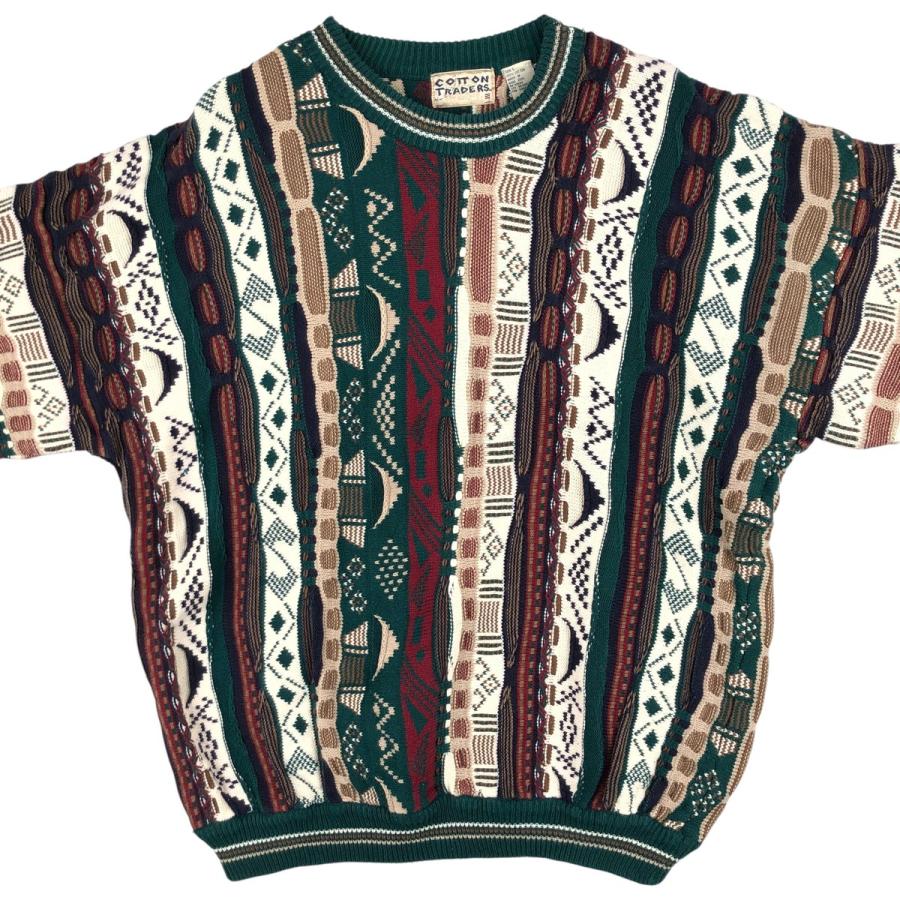 古着 90年代 COTTON TRADERS 総柄 3Dニットセーター メンズL相当