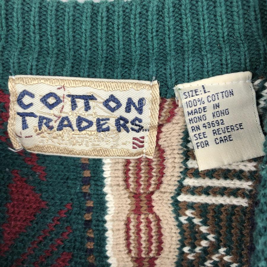 古着 90年代 COTTON TRADERS 総柄 3Dニットセーター メンズL相当