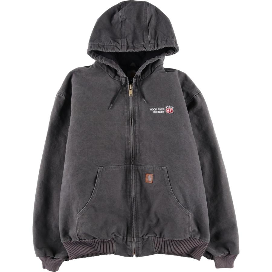 メキシコ製カーハートアクティブジャケットジップダックパーカー黒ブラックペンキL Carhartt（カーハート） 古着 アクティブジャケット ダックフルジップ