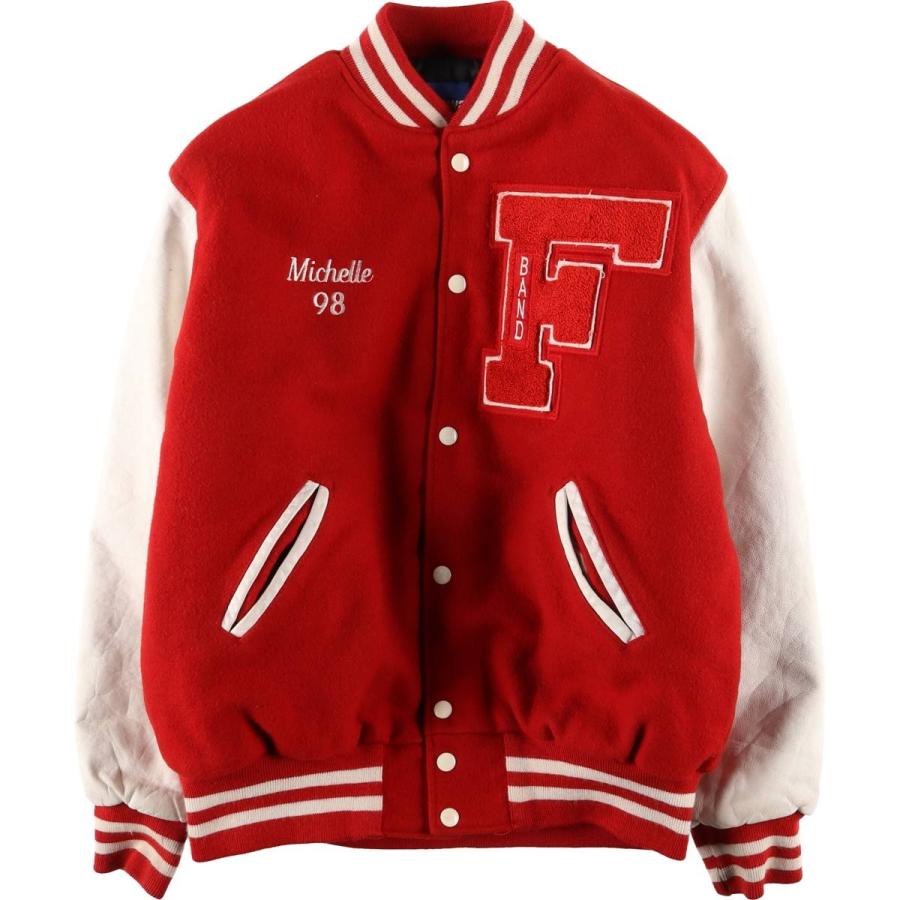 古着 ~90年代 HOLLOWAY 中綿入り 袖革ウールボタンスタジャン バー