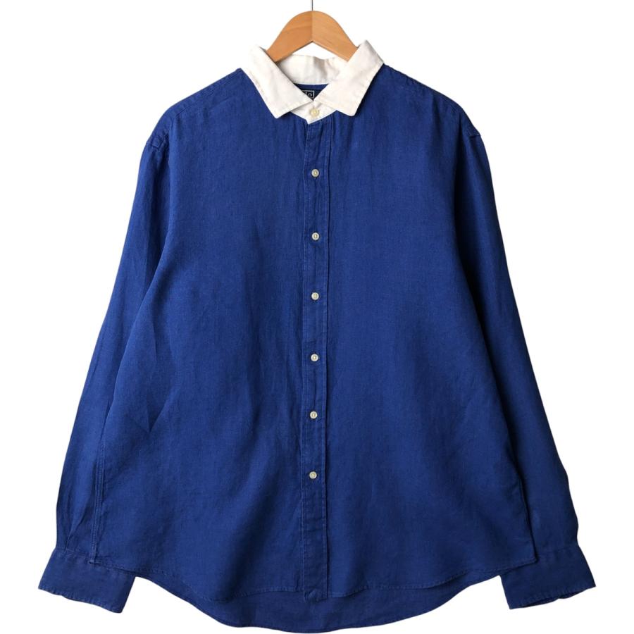 古着 ラルフローレン ESTATE CUSTOM FIT ワイドカラー 長袖 リネン