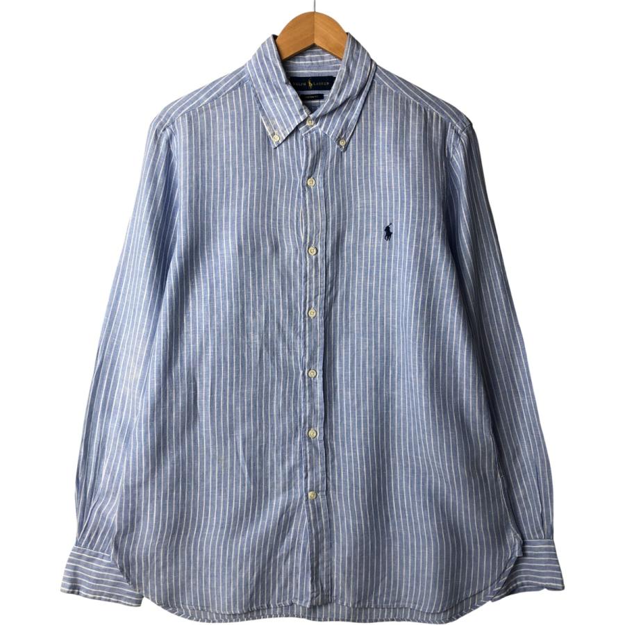 ラルフローレン リネン　長袖シャツ ストライプ CUSTOM FIT M 古着 ラルフローレン Ralph Lauren CUSTOM FIT ストライプ柄 長袖