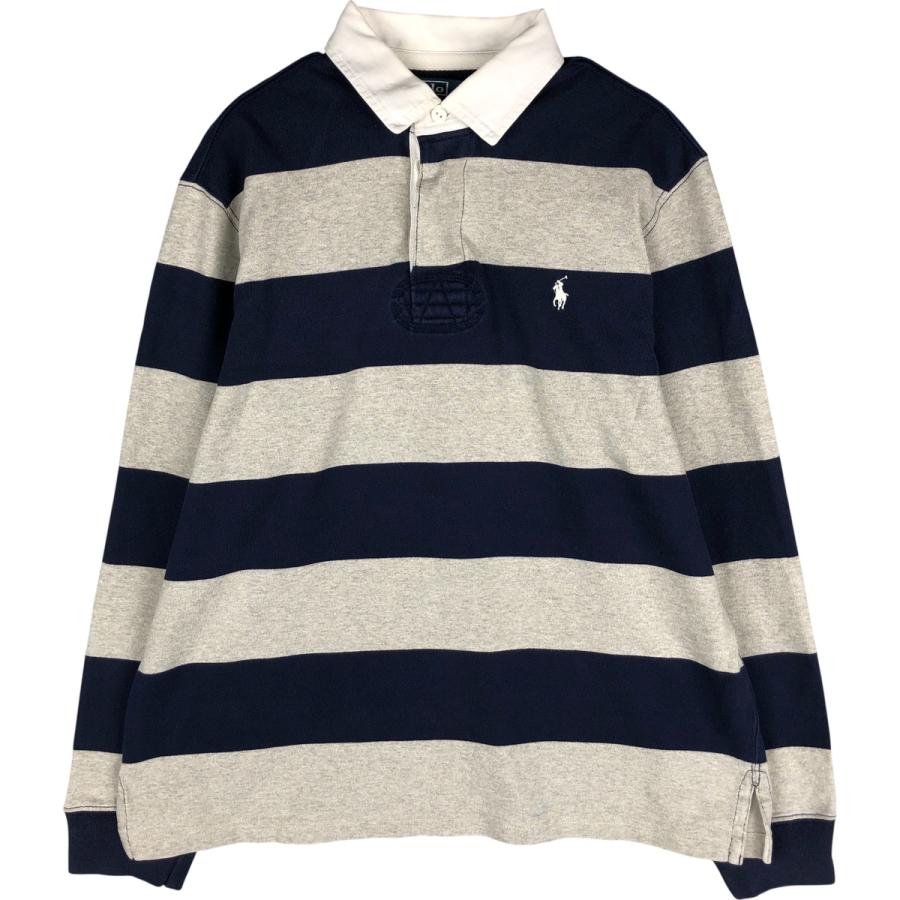 【Lサイズ】ポロ ラルフローレン 長袖 ラガーシャツ ボーダー 古着 メンズ 古着 ラルフローレン Ralph Lauren POLO by CUSTOM FIT ボーダー柄
