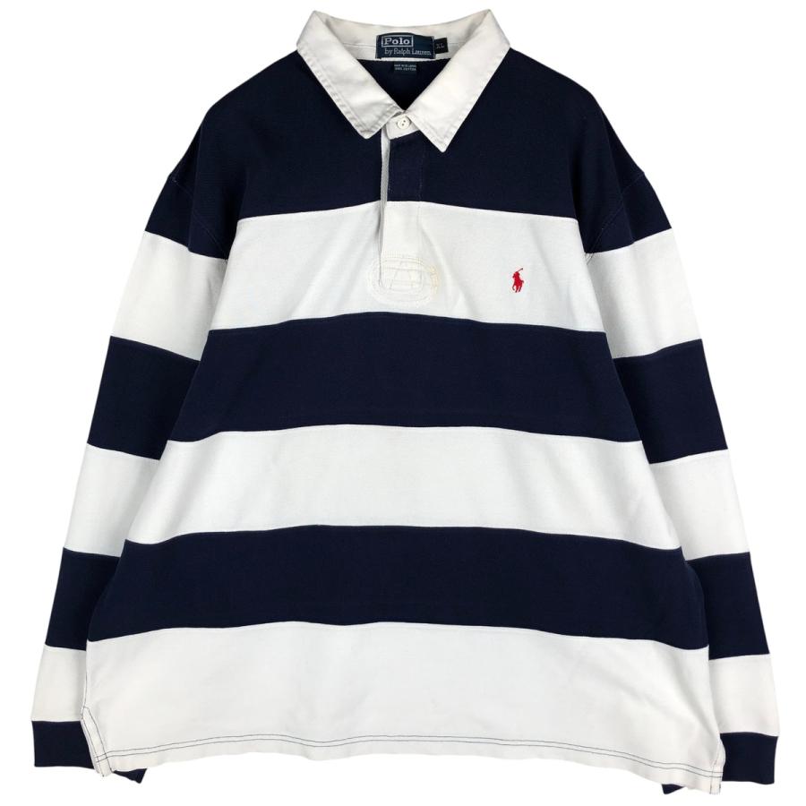 【人気カラー】ポロ ラルフローレン 長袖 ラガーシャツ ボーダ 古着 メンズ 古着 ラルフローレン Ralph Lauren POLO by Ralph Lauren ボーダー柄