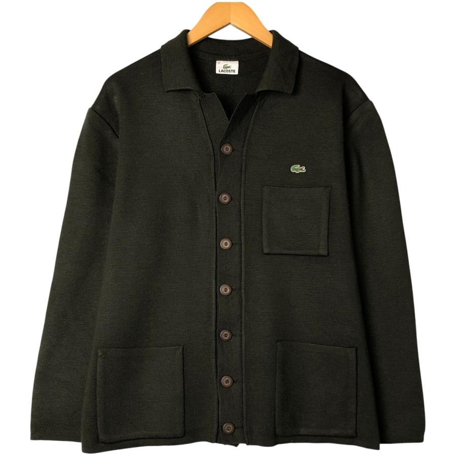 80s LACOSTE 襟付きニットカーディガン スペイン製 ネイビー サイズ5 LACOSTE（ラコステ） 古着 襟付き アクリル×ウールニットカーディガン