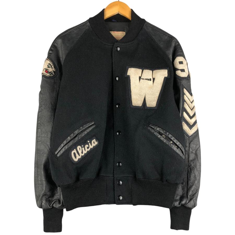 古着 80年代 デロング DeLONG 袖革ウールボタンスタジャン バーシティ