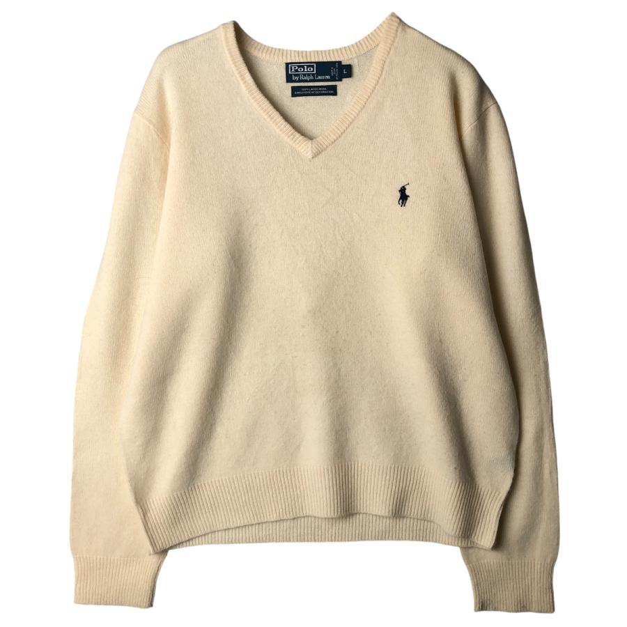 古着 ラルフローレン Ralph Lauren POLO by Vネック ラムウールニット