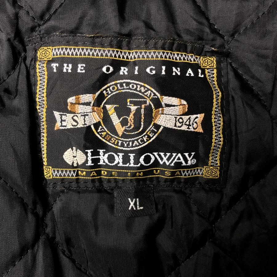 ホロウェイ USA製 袖レザー スタジャン バーシティージャケット 希少S〜M 古着 ホロウェイ HOLLOWAY 袖革ウールボタンスタジャン バーシティ