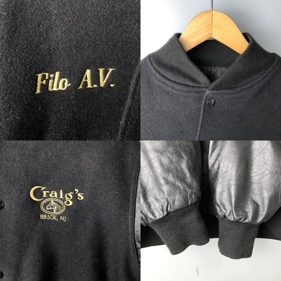 古着 90~00年代 HOLLOWAY 袖革ウールボタンスタジャン バーシティ