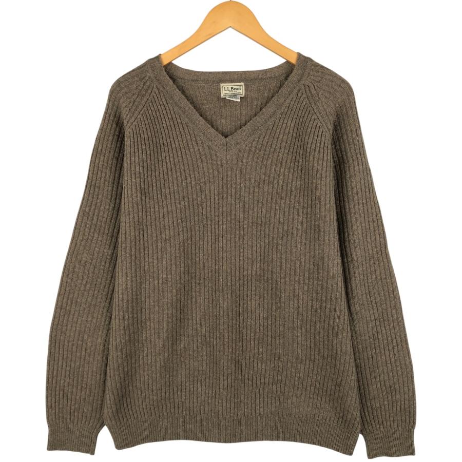 L.L.Bean（エルエルビーン） 古着 リブ編み Vネック ラムウールニット 
