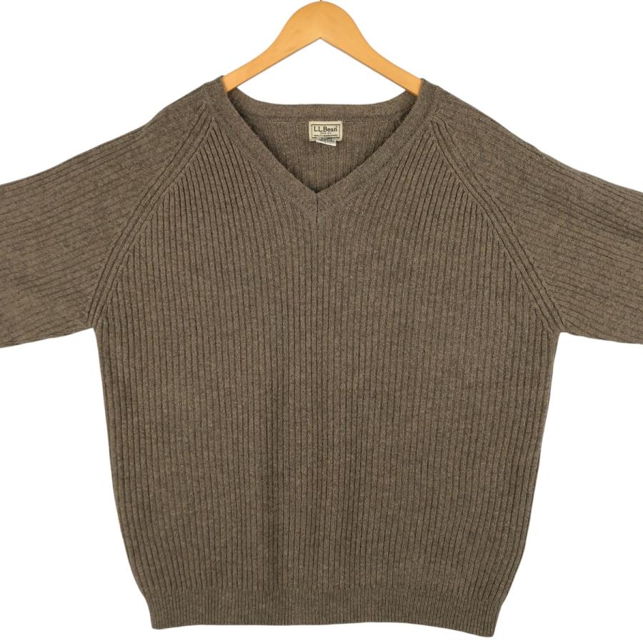 L.L.Bean（エルエルビーン） 古着 リブ編み Vネック ラムウールニット 