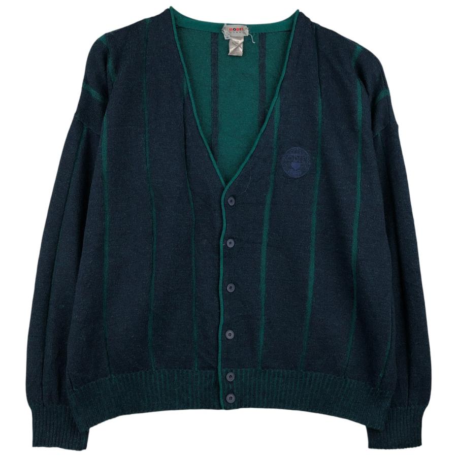 古着 RODIER HOMMES ストライプ柄 アクリル×ウールニットカーディガン