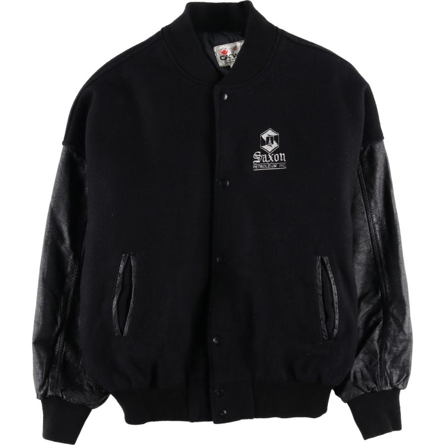 古着 90年代 CANADA SPORTSWEAR 袖革ウールボタンスタジャン バー