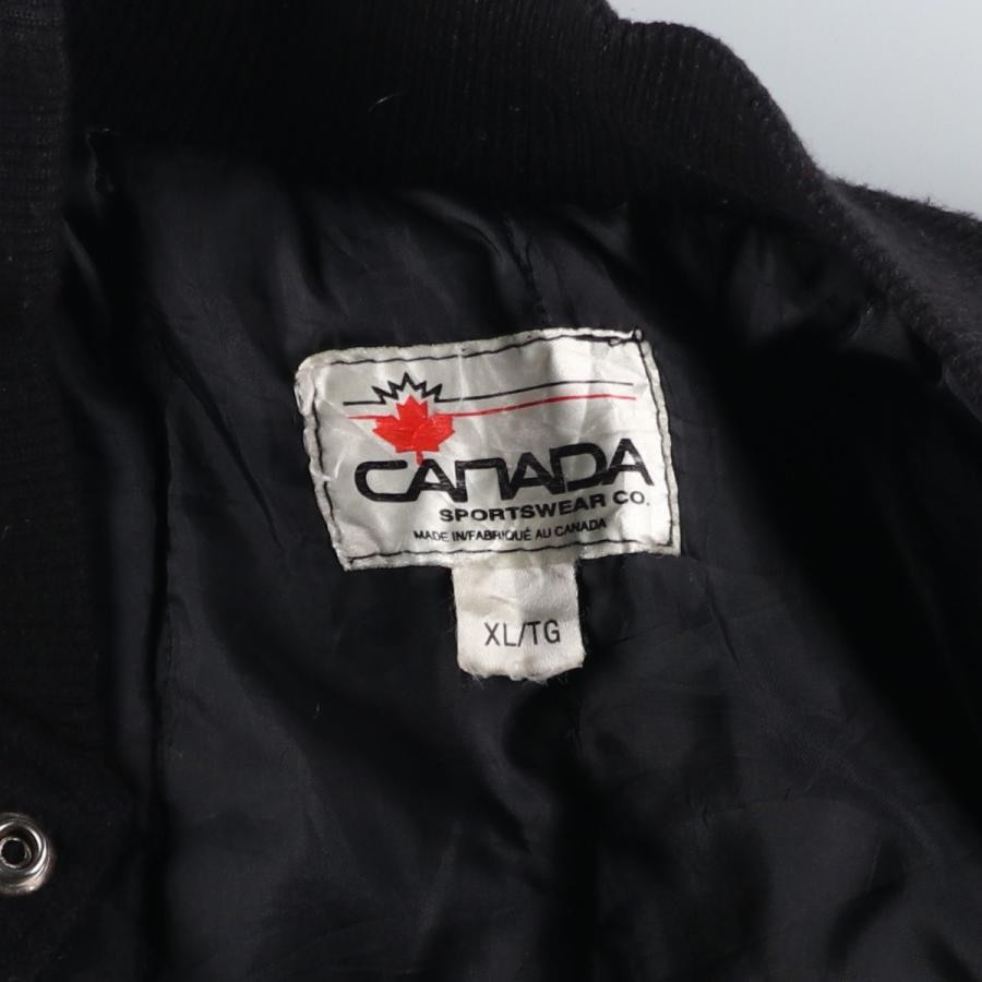 古着 90年代 CANADA SPORTSWEAR 袖革ウールボタンスタジャン バー