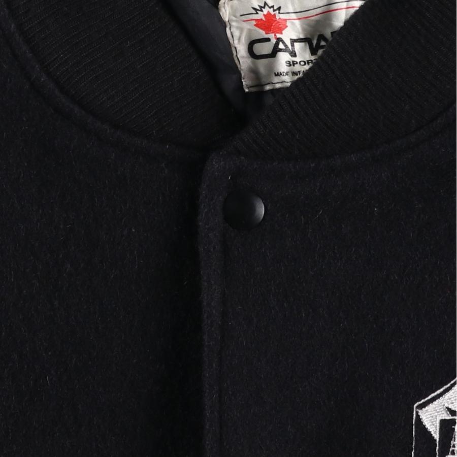 古着 90年代 CANADA SPORTSWEAR 袖革ウールボタンスタジャン バー