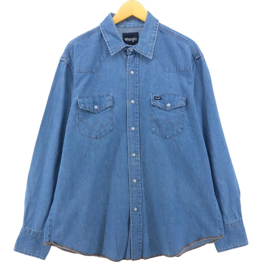 【90s】ラングラー USA製 ビンテージ デニムシャツ　ウエスタンシャツ XL Wrangler（ラングラー） 古着 90年代 長袖 デニムウエスタンシャツ